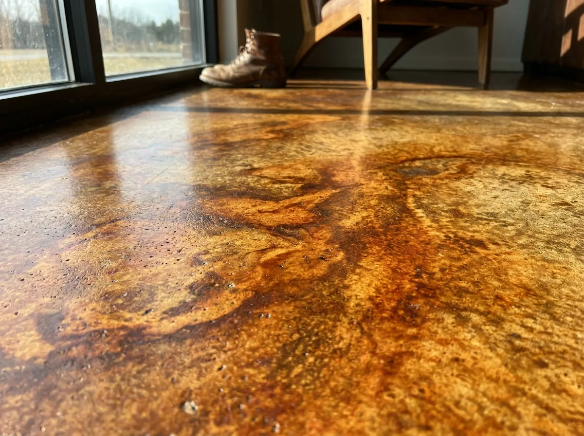 Acid-stained decorative concrete floor in West Alabama