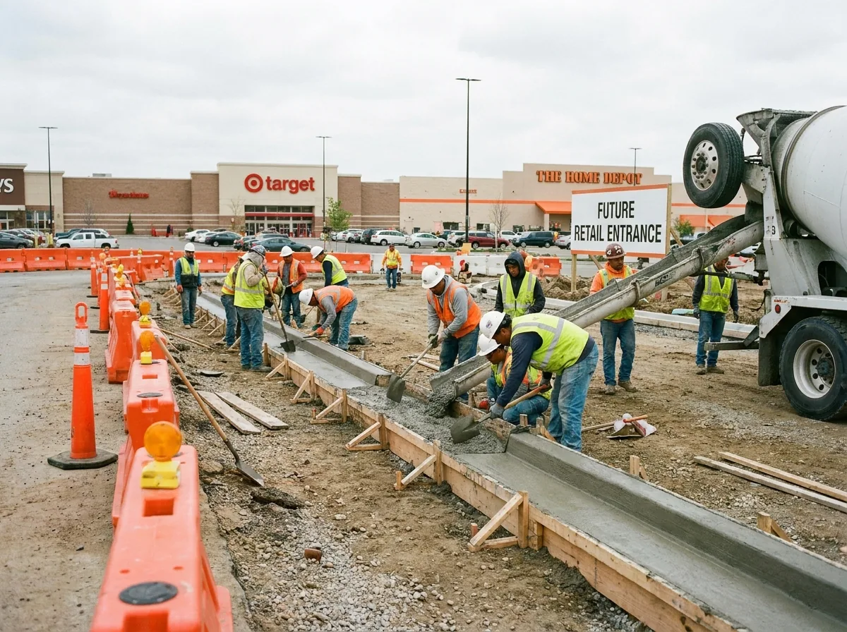 Concrete curbs and sidewalks at a retail site in Tuscaloosa