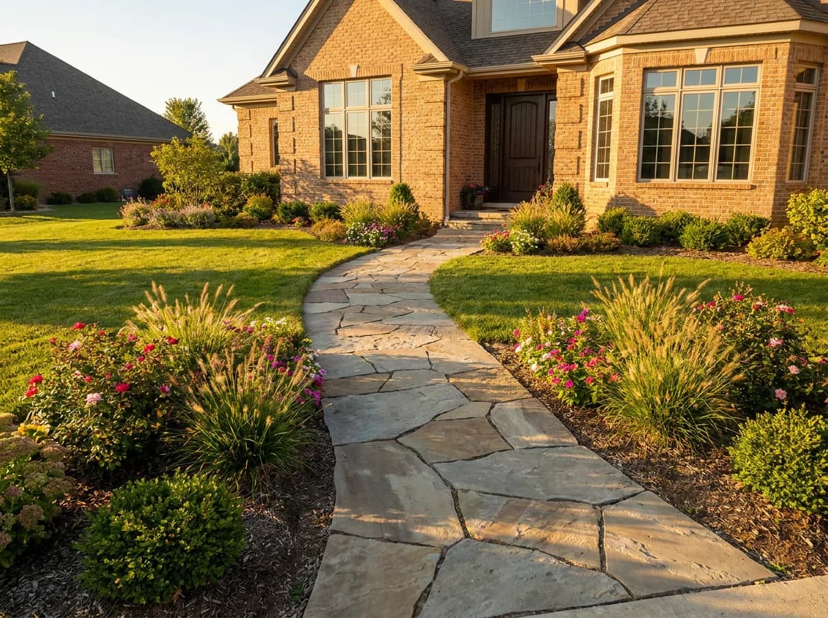 Natural stone walkway leading to a home entrance